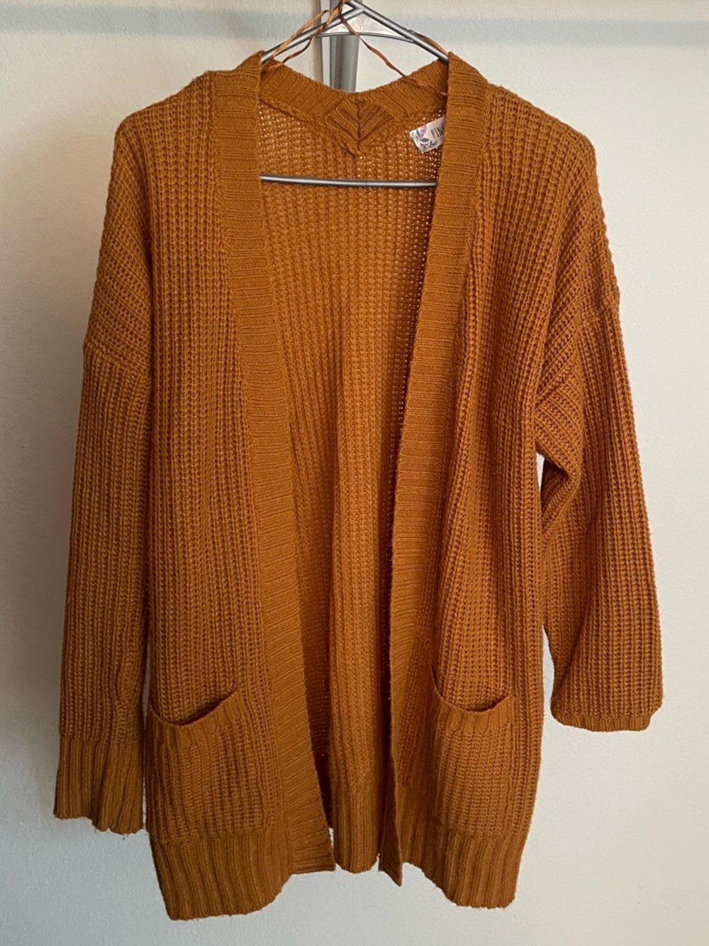 Pink Rose Open-Front Ribbed Cardigan - Rust Orange